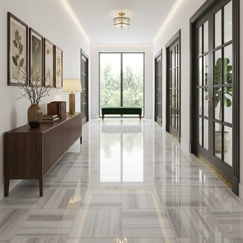 Mink / Equator (Zebra) Mink Marble 18x18 Polished Tile — Hallway floor