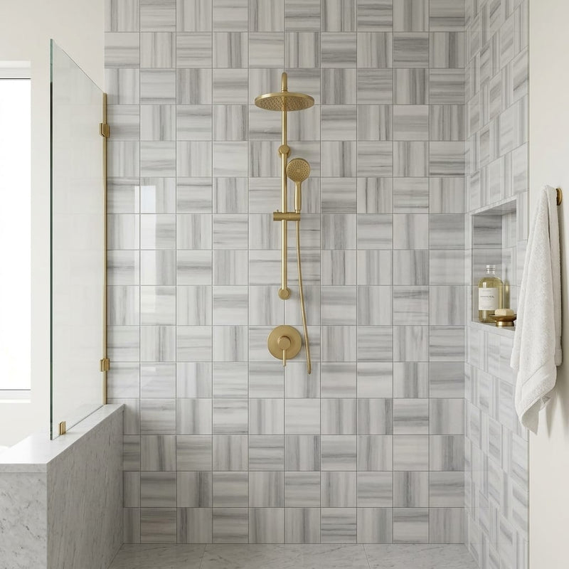 Mink / Equator (Zebra) Mink Marble 2x2 Polished Mosaic (Regular) — Bathroom shower wall