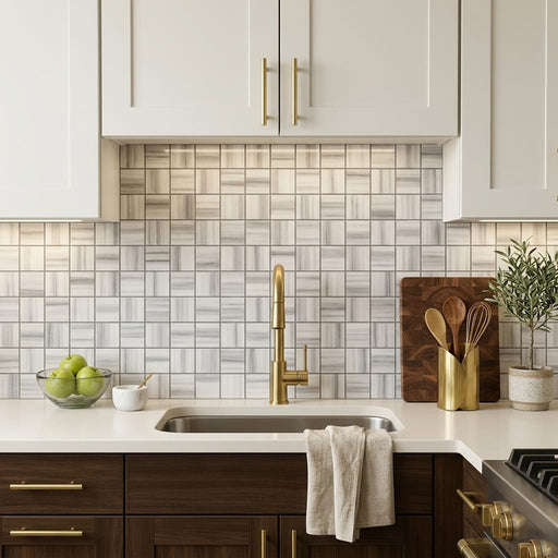Mink / Equator (Zebra) Mink Marble 2x2 Polished Mosaic (Regular) — Kitchen backsplash