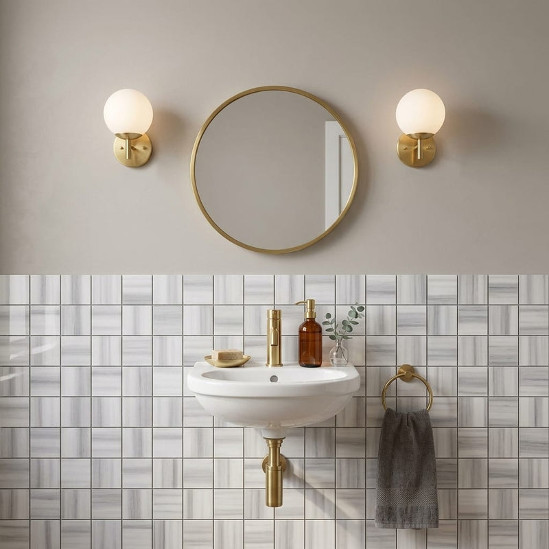 Mink / Equator (Zebra) Mink Marble 2x2 Polished Mosaic (Regular) — Powder Room wall