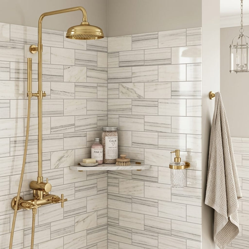 Mink / Equator (Zebra) Mink Marble 3x6 Polished Tile — Bathroom shower wall