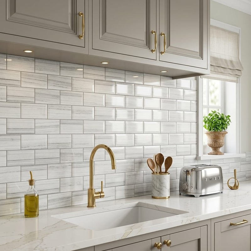 Mink / Equator (Zebra) Mink Marble 3x6 Polished Tile — Kitchen backsplash