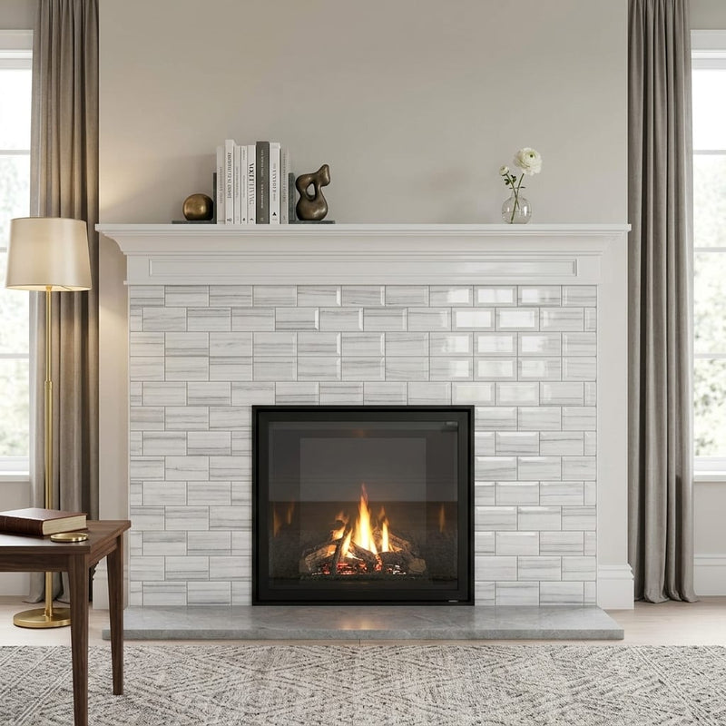 Mink / Equator (Zebra) Mink Marble 3x6 Polished Tile — Living Room fireplace surround