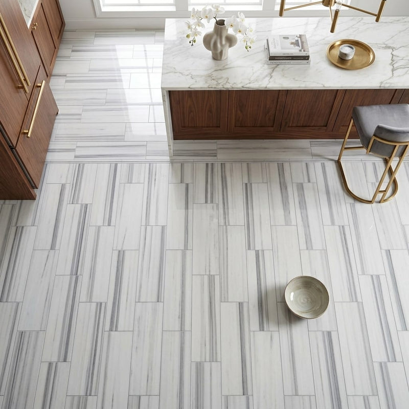 Mink / Equator (Zebra) Mink Marble 6x24 Polished Tile — Kitchen floor