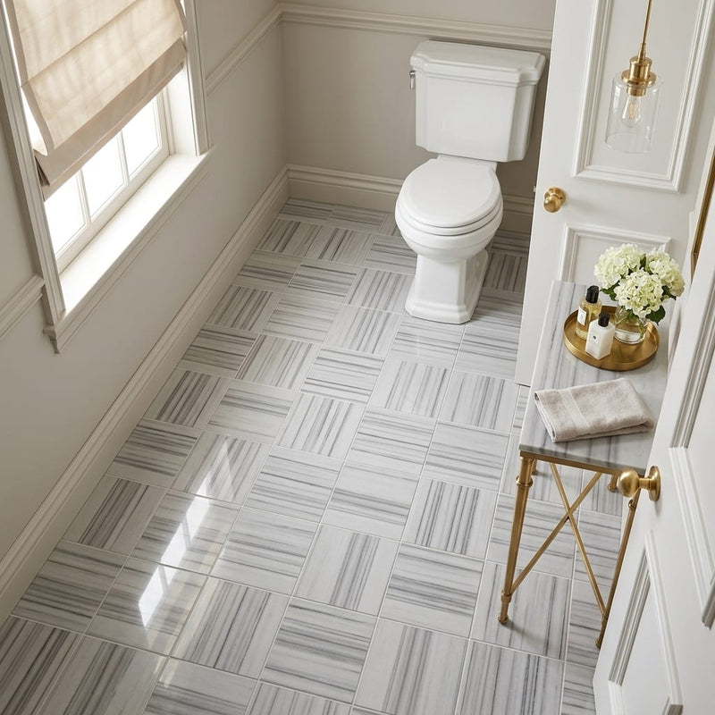 Mink / Equator (Zebra) Mink Marble 6x6 Polished Tile — Bathroom floor