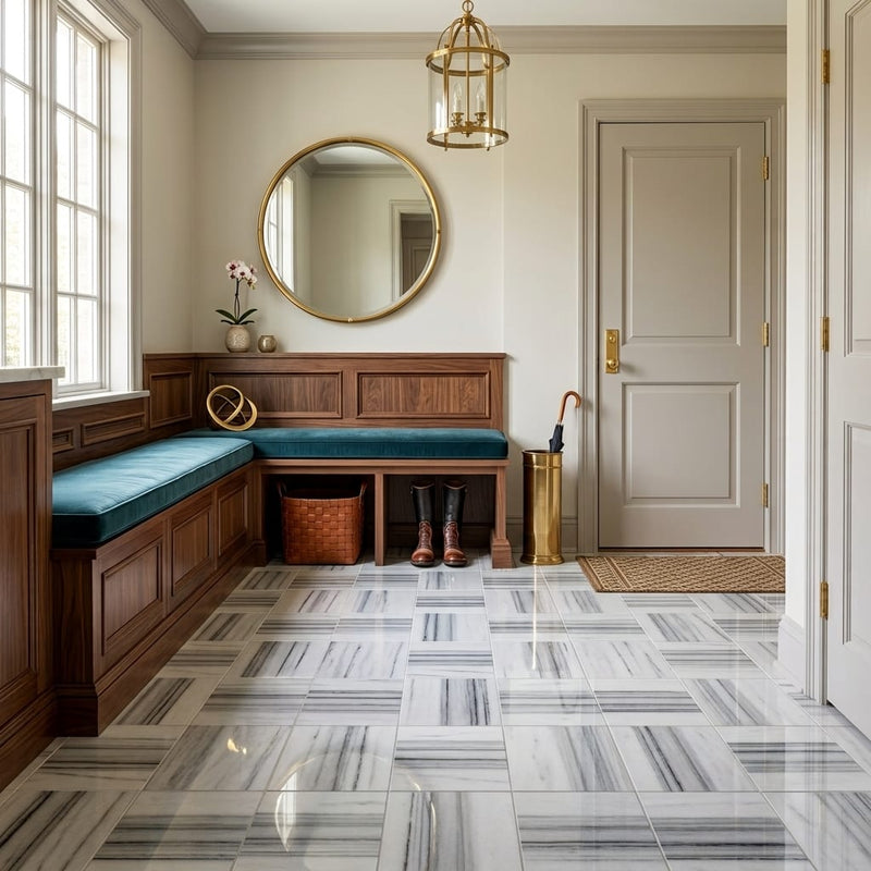Mink / Equator (Zebra) Mink Marble 6x6 Polished Tile — Mudroom floor