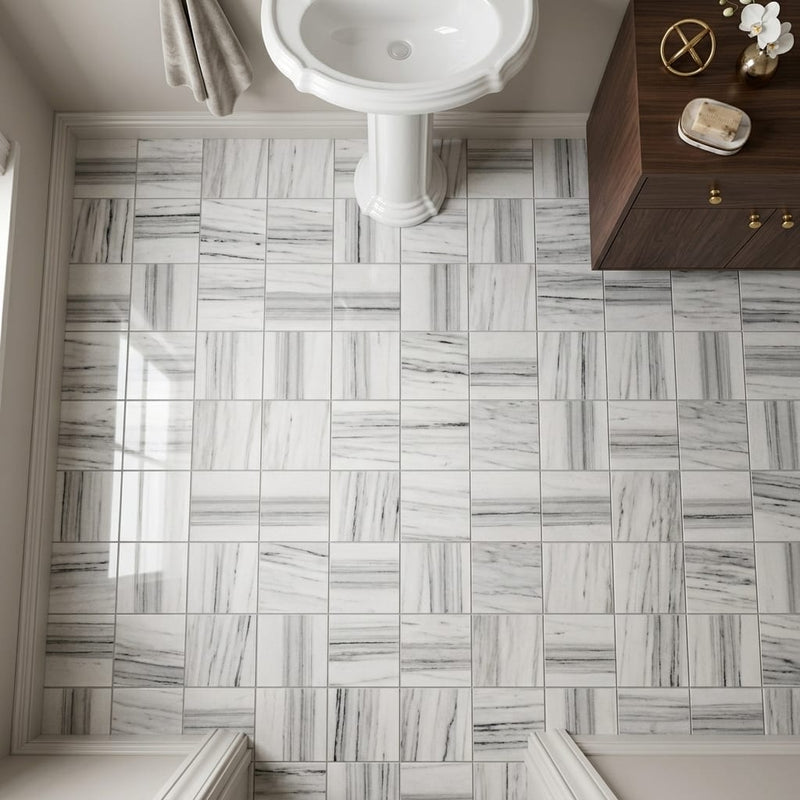 Mink / Equator (Zebra) Mink Marble 6x6 Polished Tile — Powder Room floor