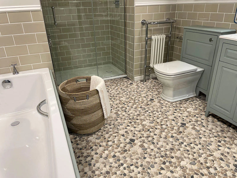 Mix Marble Pebbles Mesh Backed Tumbled Stone Mosaic Tile