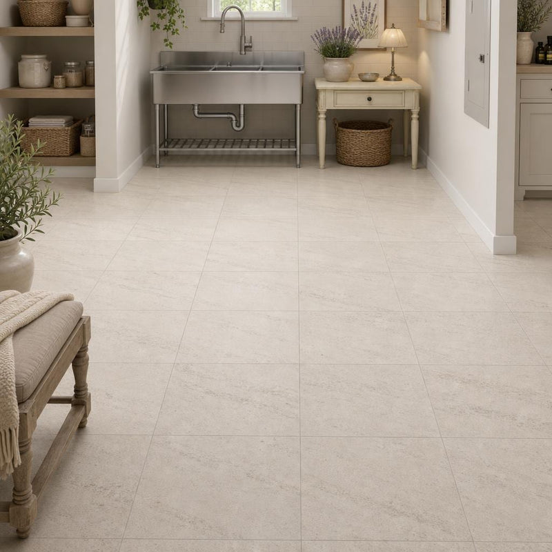 Mocha Cream 12x12 Honed Natural Limestone Tile — Basement floor