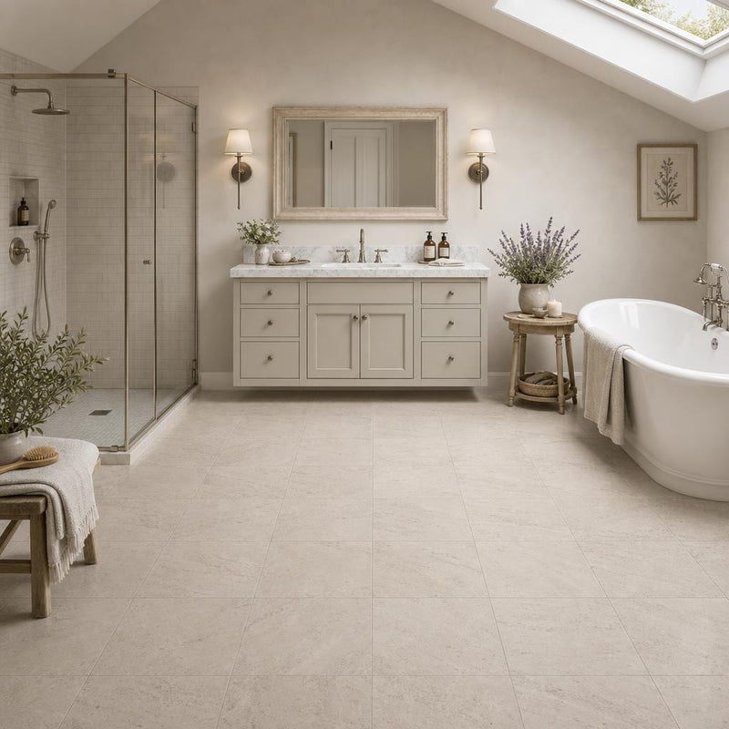 Mocha Cream 12x12 Honed Natural Limestone Tile — Bathroom floor