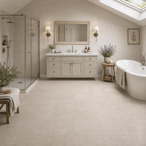 Mocha Cream 12x12 Honed Natural Limestone Tile — Bathroom floor