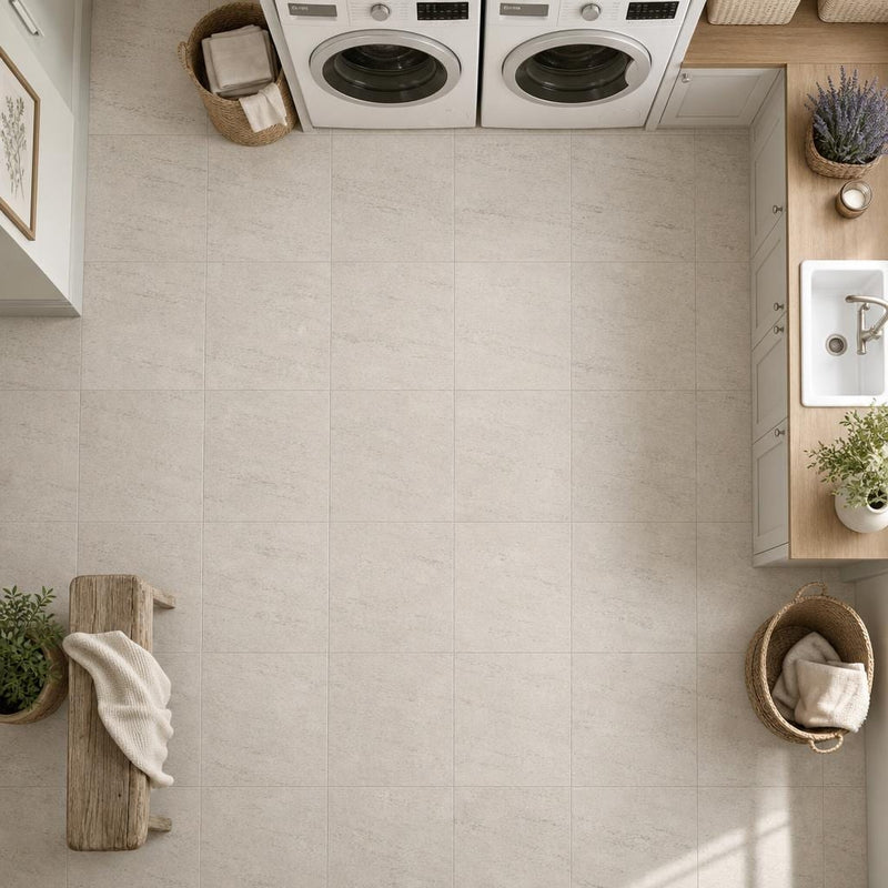 Mocha Cream 12x12 Honed Natural Limestone Tile — Laundry Room floor
