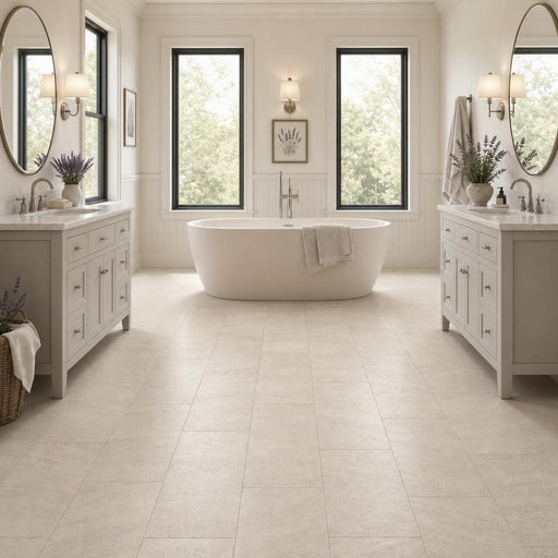 Mocha Cream 12x24 Brushed Limestone Tile — Bathroom floor