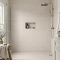 Mocha Cream 12x24 Brushed Limestone Tile — Bathroom shower wall