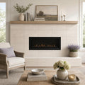 Mocha Cream 12x24 Brushed Limestone Tile — Living Room fireplace surround