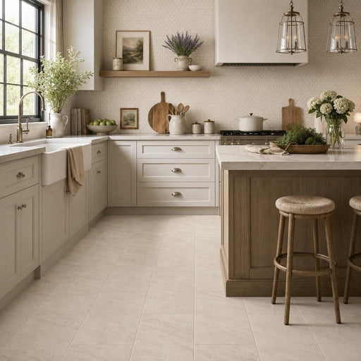 Mocha Cream 12x24 Honed Limestone Tile — Kitchen floor