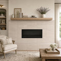 Mocha Cream 12x24 Honed Limestone Tile — Living Room fireplace surround
