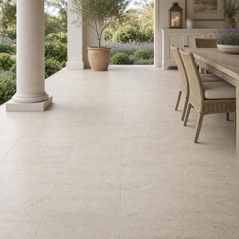 Mocha Cream 18x18 Honed Limestone Tile — Covered Patio floor