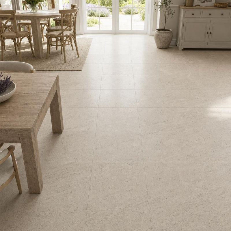 Mocha Cream 18x18 Honed Limestone Tile — Dining Room floor