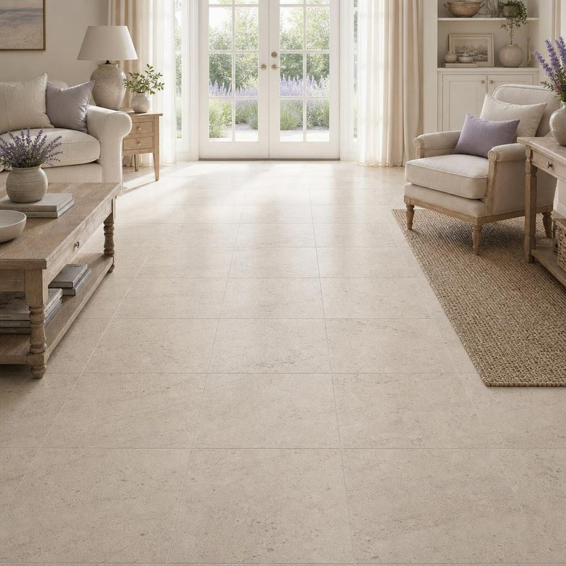 Mocha Cream 18x18 Honed Limestone Tile — Family Room floor