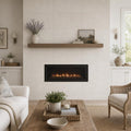 Mocha Cream 24x48 Brushed Natural Limestone Tile — Living Room fireplace surround