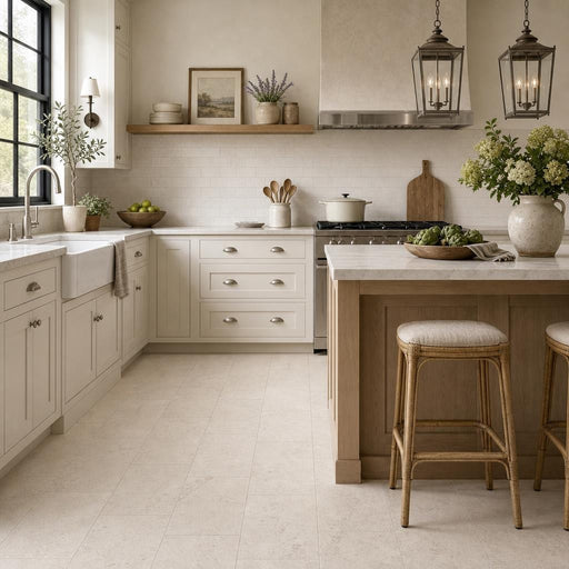 Mocha Cream Cross Cut 12x24 Honed Limestone Tile — Kitchen floor