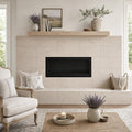 Mocha Cream Cross Cut 12x24 Honed Limestone Tile — Living Room fireplace surround
