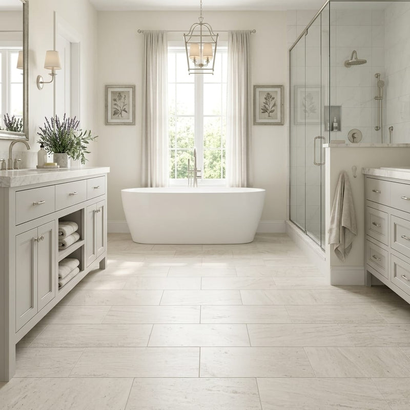 Mocha Cream Limestone Tile 12x24 Honed — Primary Bath floor