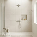 Mocha Cream Limestone Tile 24x24 Honed — Bathroom shower wall