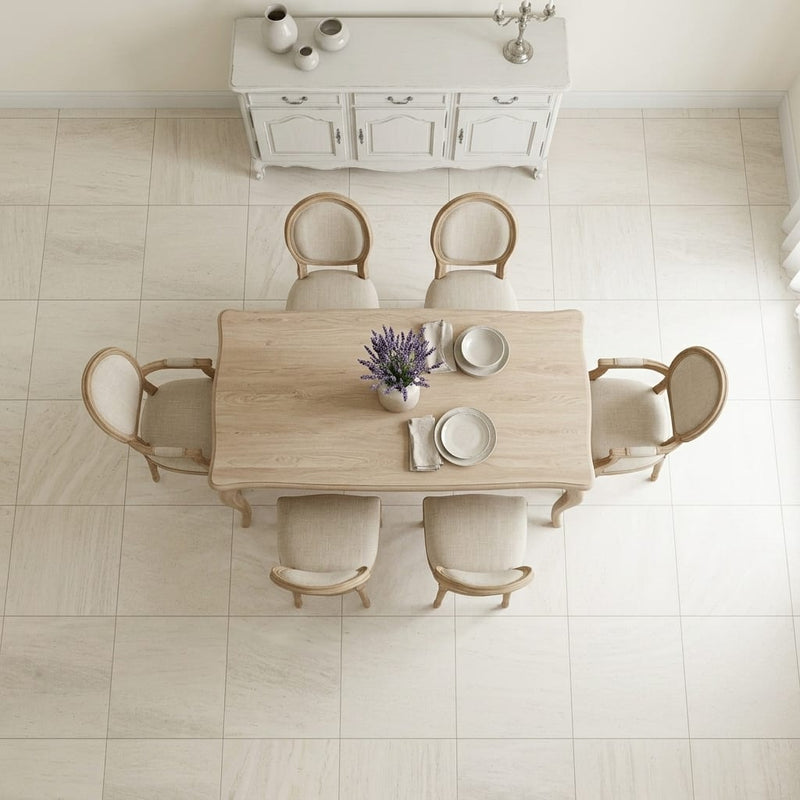 Mocha Cream Limestone Tile 24x24 Honed — Dining Room floor