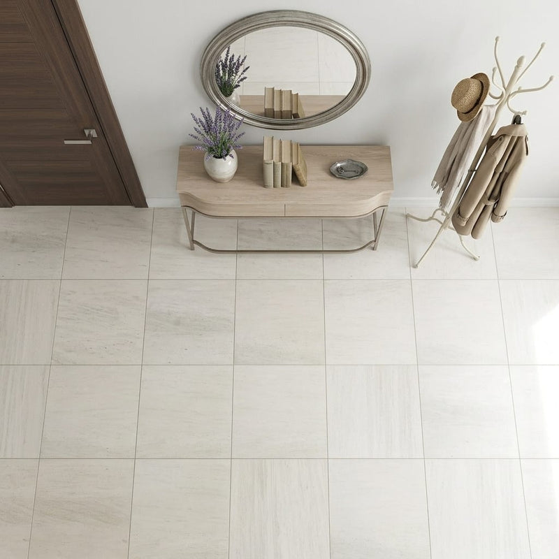 Mocha Cream Limestone Tile 24x24 Honed — Foyer floor