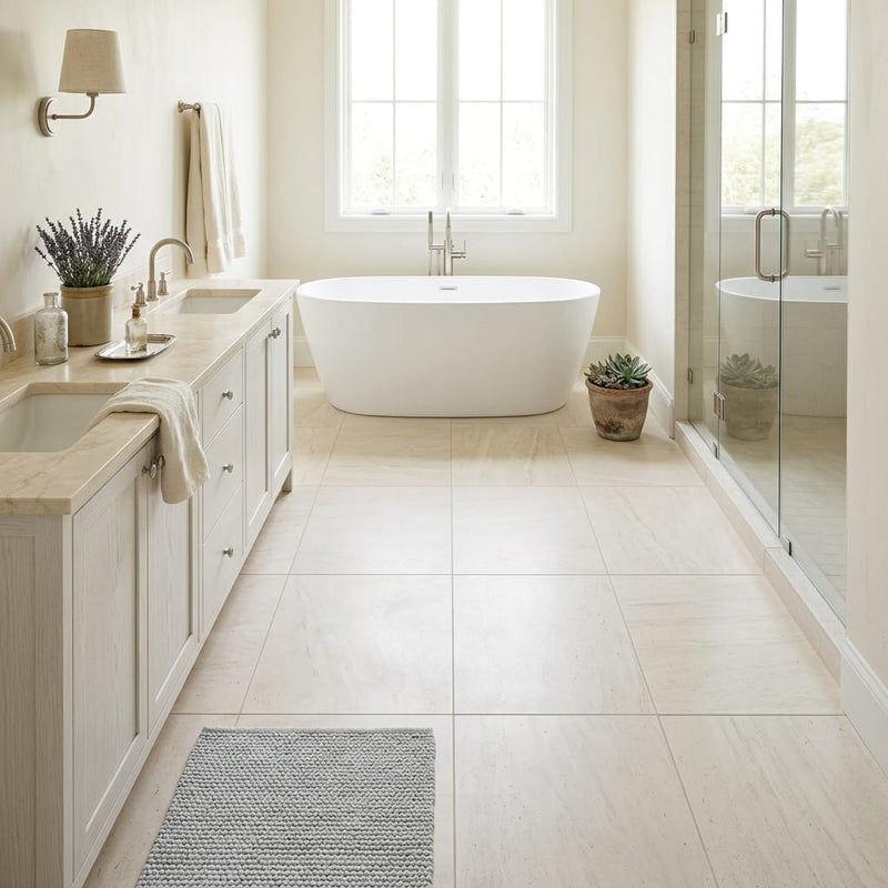 Mocha Cream Limestone Tile 24x24 Honed — Primary Bath floor