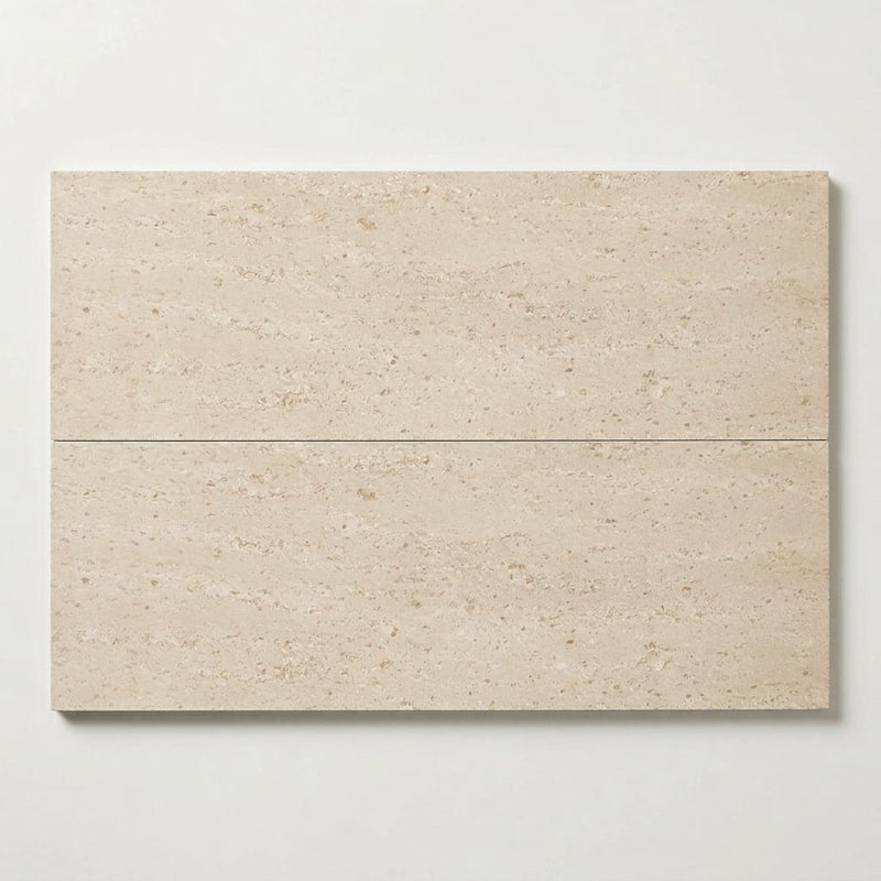 Mocha Cream Limestone Tile 8x24 Brushed close-up