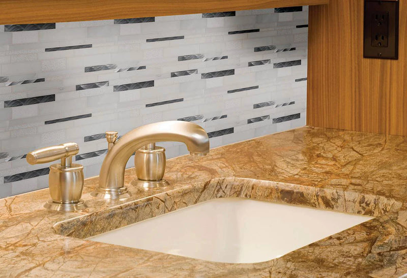 Moderno Blanco Interlocking Pattern Misc. Glass Stone Metal Blend Mosaic Tile