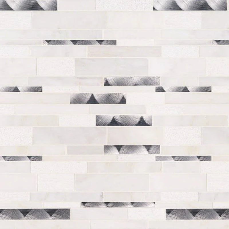 Moderno Blanco Interlocking Pattern Misc. Glass Stone Metal Blend Mosaic Tile