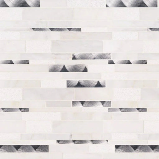 Moderno Blanco Interlocking Pattern Misc. Glass Stone Metal Blend Mosaic Tile
