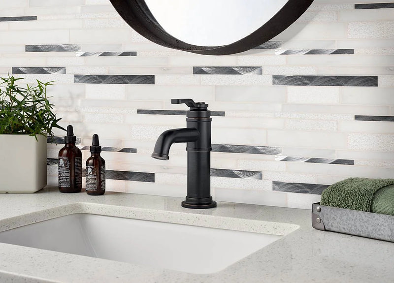 Moderno Blanco Interlocking Pattern Misc. Glass Stone Metal Blend Mosaic Tile