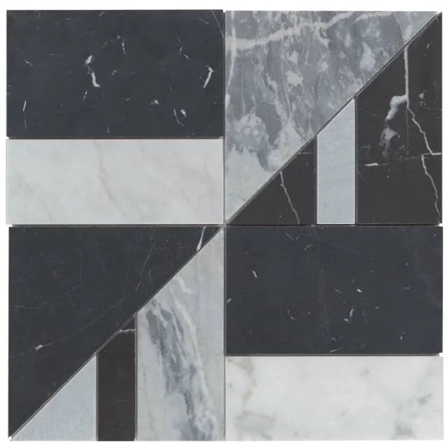 Modni Lennox Cool Blend 16x16 Honed Decorative Marble Mosaic