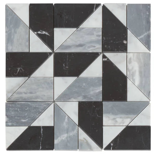 Modni Quin Cool Blend 11.75x11.75 Honed Marble Mosaic
