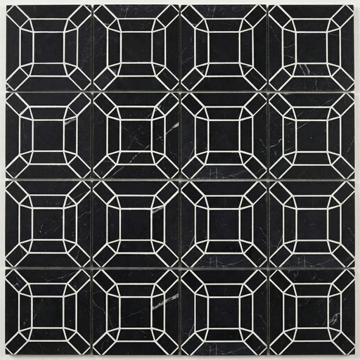 Monet Nero Marquina 1x1 Honed Decorative Marble Mosaic close-up