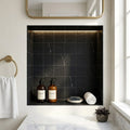 Monet Nero Marquina 4x4 Honed Decorative Marble Floor & Wall Tile — Bathroom niche