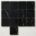 Monet Nero Marquina 4x4 Honed Decorative Marble Floor & Wall Tile close-up
