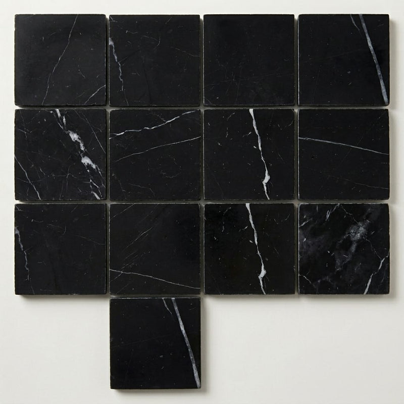 Monet Nero Marquina 4x4 Honed Decorative Marble Floor & Wall Tile close-up