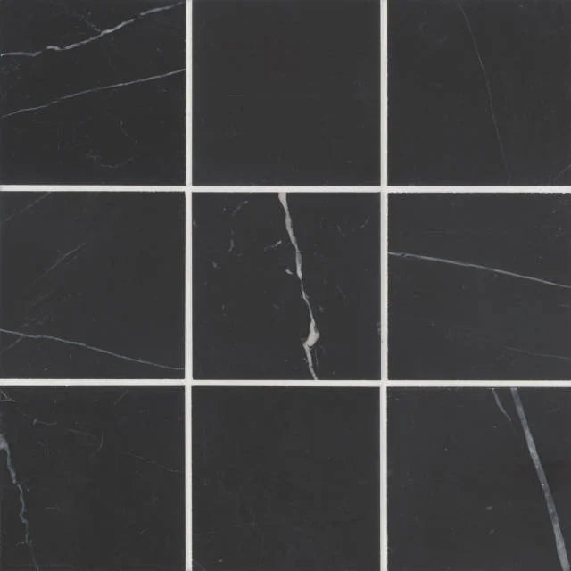 Monet Nero Marquina 4x4 Honed Decorative Marble Floor & Wall Tile