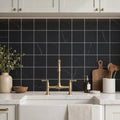 Monet Nero Marquina Marble Tile 4x4 Honed 3/8 inch — Kitchen backsplash