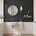 Monet Nero Marquina Marble Tile 4x4 Honed 3/8 inch — Powder Room wall