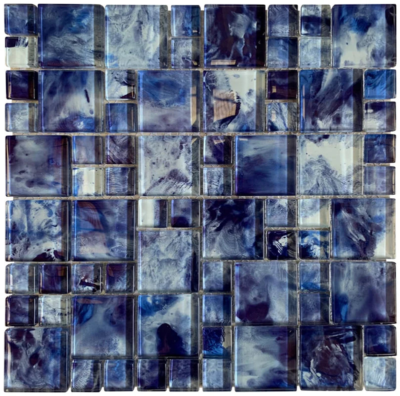 MONET Optic Blue 1x2 Blue Glass Mosaic Tile