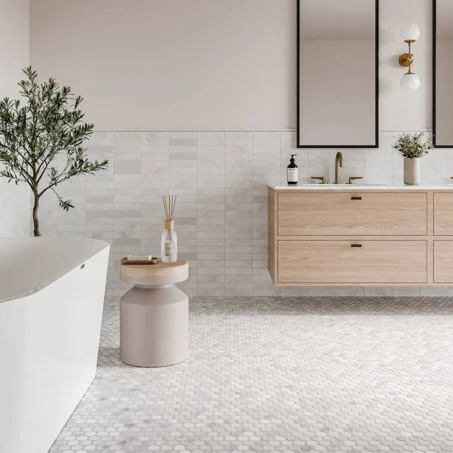 Monet Oriental White 11.75x11.25 Honed Decorative Marble Mosaic