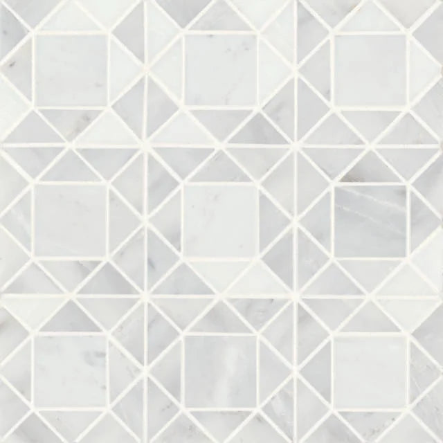 Monet Oriental White 11.75x11.75 Honed Decorative Marble Mosaic