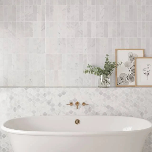 Monet Oriental White 12.25x11 Honed Decorative Marble Mosaic
